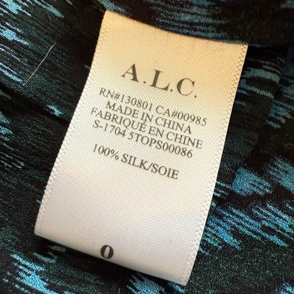 A.L.C. Women's Long Sleeve Button Down Blouse Blue Black Size 0 100% Silk - Picture 8 of 9